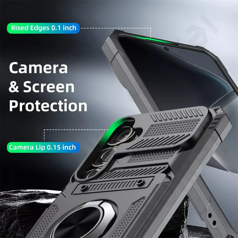 Coque pour Samsung Galaxy S25 Edge S24 S23 Ultra Plus FE A56 A36 A55 5G, anneau rotatif magnétique, béquille, chute lourde, portefeuille