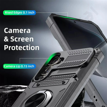 Coque pour Samsung Galaxy S25 Edge S24 S23 Ultra Plus FE A56 A36 A55 5G, anneau rotatif magnétique, béquille, chute lourde, portefeuille