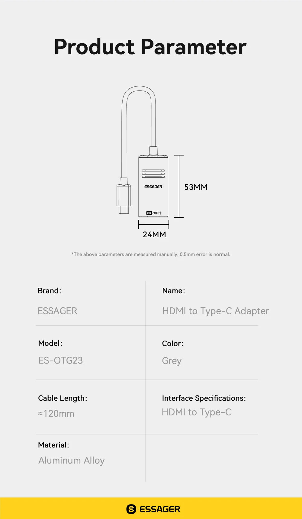 Essager adaptateur HDMI vers USB Type C pour iPhone MacBook Pro Air iPad Samsung Galaxy 8K @ 60Hz 4K @ 120Hz/144Hz convertisseur de câble TV HD