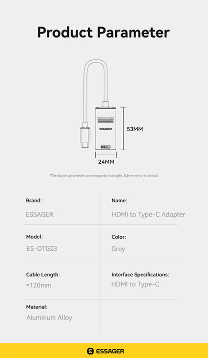 Essager adaptateur HDMI vers USB Type C pour iPhone MacBook Pro Air iPad Samsung Galaxy 8K @ 60Hz 4K @ 120Hz/144Hz convertisseur de câble TV HD