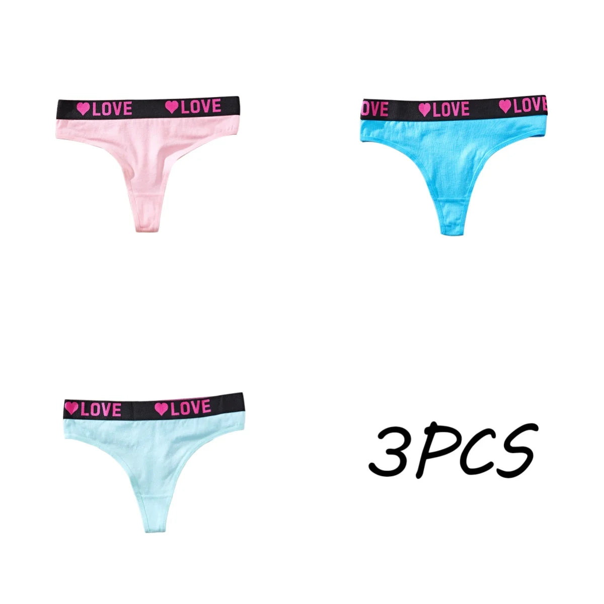3 pièces taille basse amour coeur culottes femmes sous-vêtements en coton Lingeries Sexy tongs chaudes doux couleur unie lettre ceinture G-String