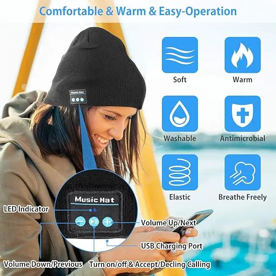 Bluetooth casque sans fil casquette intelligente casque chaud bonnet haut-parleur chasse Camping course musique écouteur chapeau Rechargeable