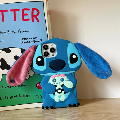 Bandai – coque de téléphone en Silicone 3D, dessin animé, point pour iPhone 14 13 12 11 15 16Pro Max, fourrure moelleuse, peluche, point d'oreille, cadeau pour hommes et enfants