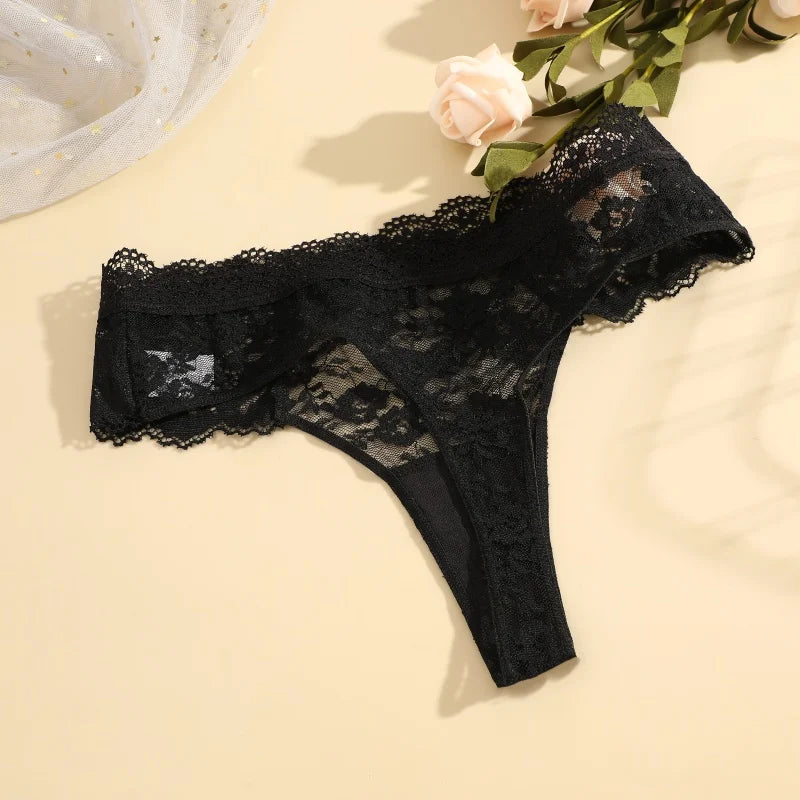 Strings sexy en dentelle pour femmes, slips taille basse, sous-vêtements doux pour dames, caleçons floraux, culottes florales, lingerie féminine, 3 pièces