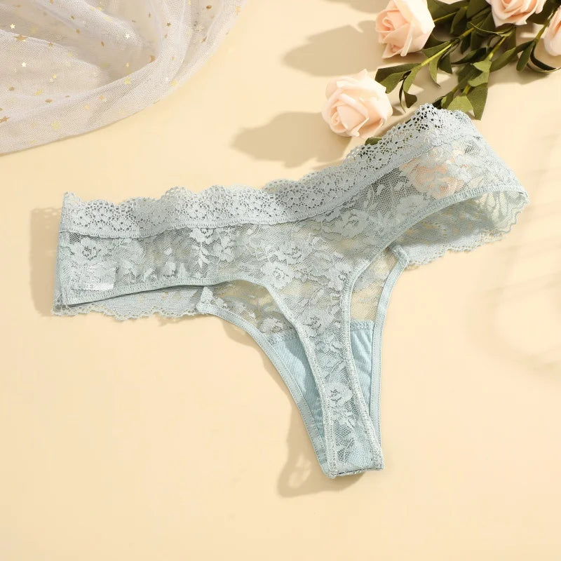 Strings sexy en dentelle pour femmes, slips taille basse, sous-vêtements doux pour dames, caleçons floraux, culottes florales, lingerie féminine, 3 pièces