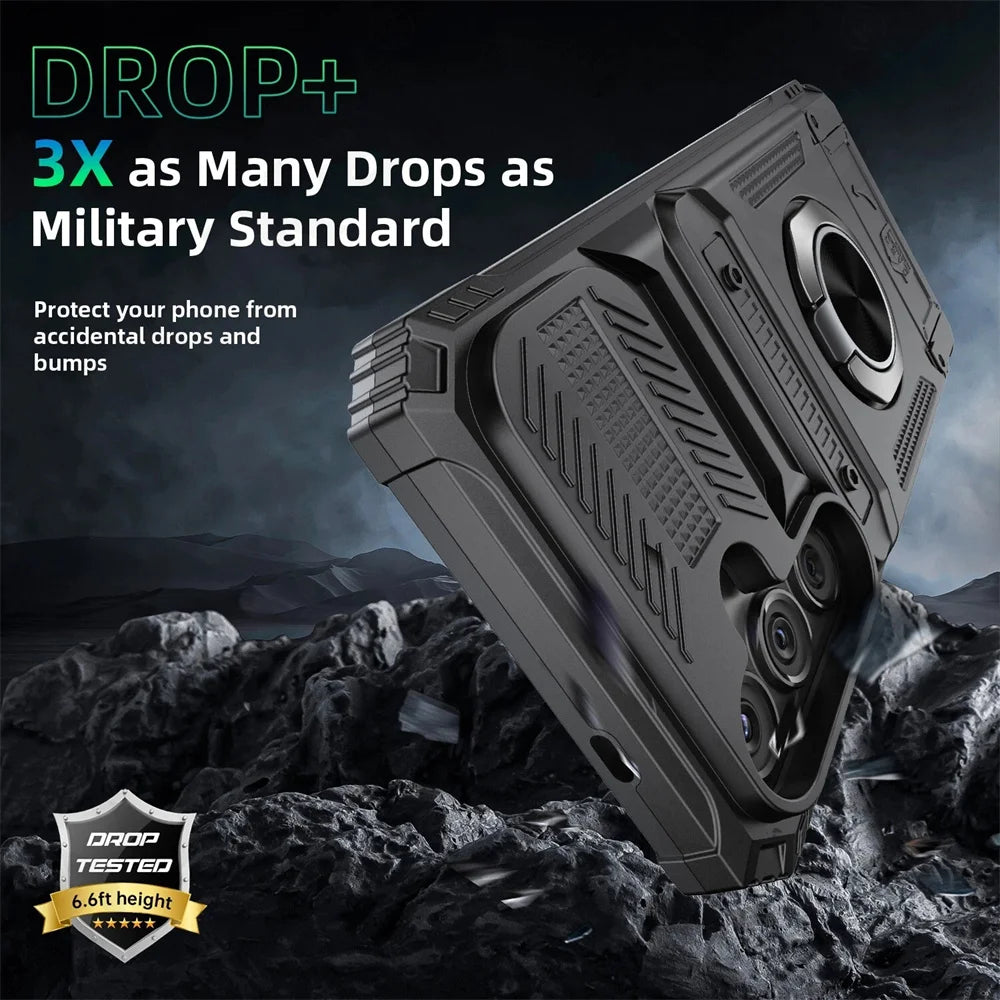 Coque pour Samsung Galaxy S25 Edge S24 S23 Ultra Plus FE A56 A36 A55 5G, anneau rotatif magnétique, béquille, chute lourde, portefeuille