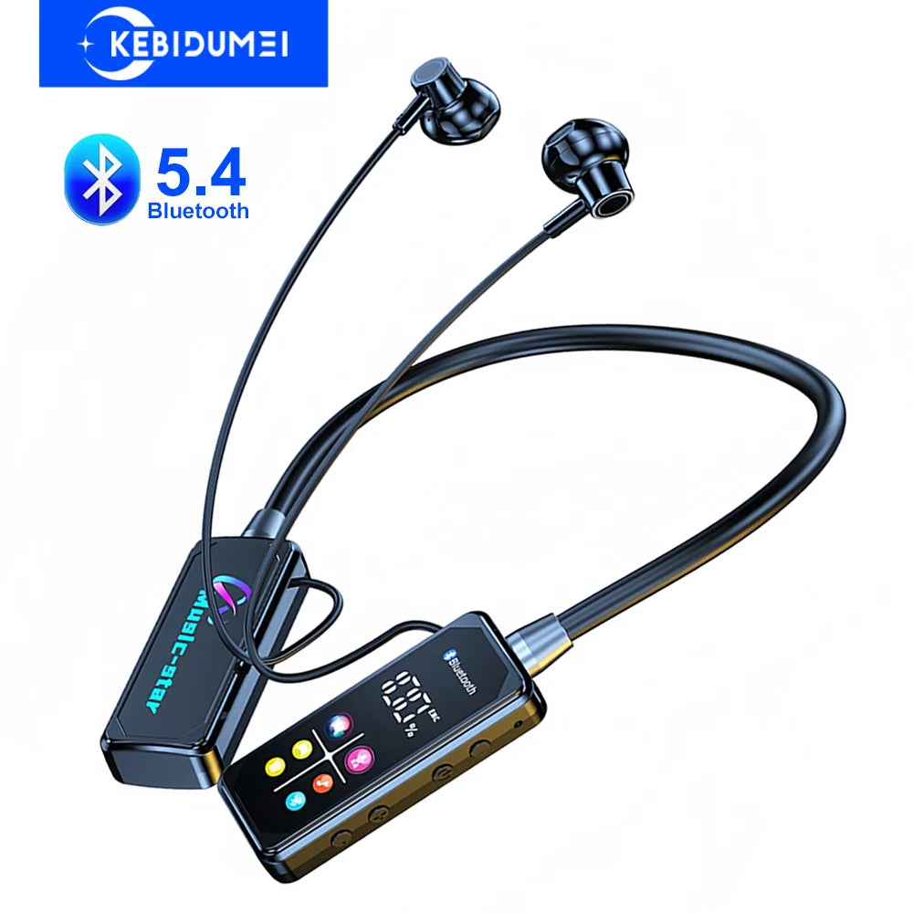 Écouteurs sans fil Bluetooth 5.4, avec écran HD, tour de cou, hi-fi, stéréo, réduction du bruit, pour Live Bluetooth 5.4 Headphones with HD Screen Wireless Headsets Neckband Earphones