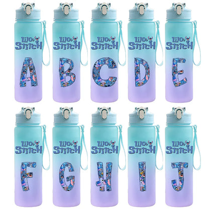 750ML Lettre A-Z Imprimer  Stitch Bouteille D'eau Grande Capacité Boire Portable Dessin Animé En Plein Air Tasse D'eau Enfant Cadeau