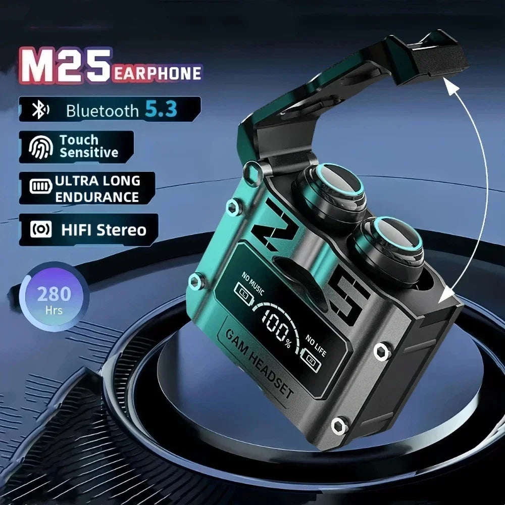 Écouteurs sans fil M25 TWS, Bluetooth 5.3, contrôle tactile, réduction du bruit, stéréo, écouteurs étanches, ensembles de sauna, originaux