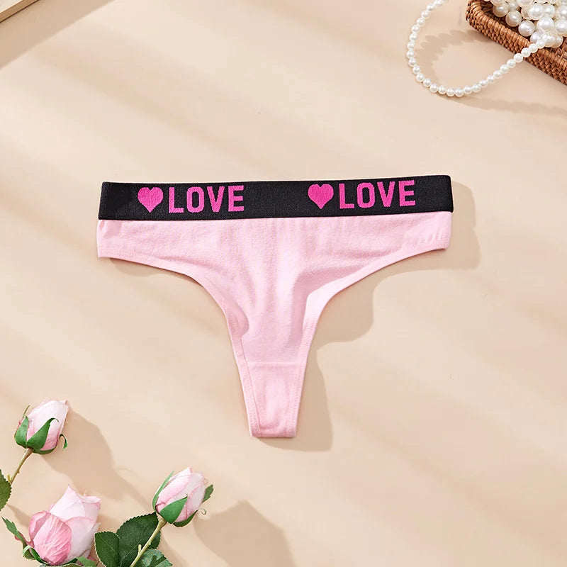 3 pièces taille basse amour coeur culottes femmes sous-vêtements en coton Lingeries Sexy tongs chaudes doux couleur unie lettre ceinture G-String