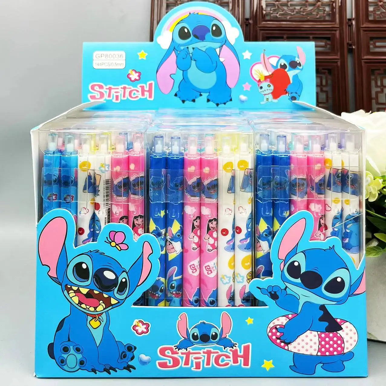 Stylo gel Disney Stitch, dessin animé, encre à pression noire, 0.5mm, mignon, signature, cadeau étudiant, nouveau, 12 pièces
