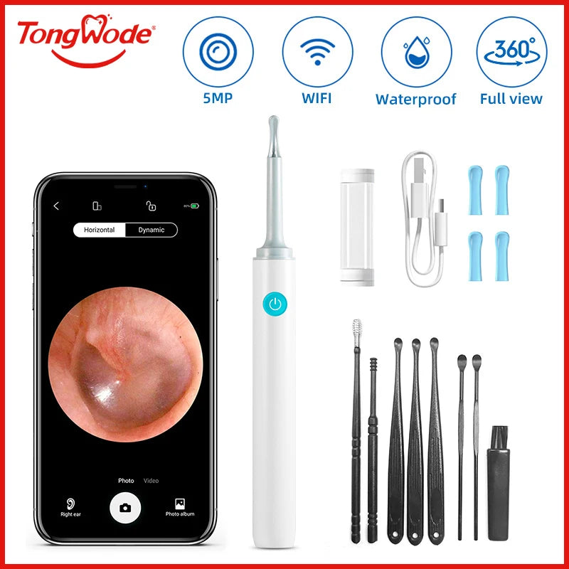 Endoscope d'oreille visuel sans fil avec caméra, outils de livres d'oreille, cuillère sûre, cure-oreille en silicone, dissolvant d'avertissement d'oreille, kanoscope Shoous, caméra 5MP