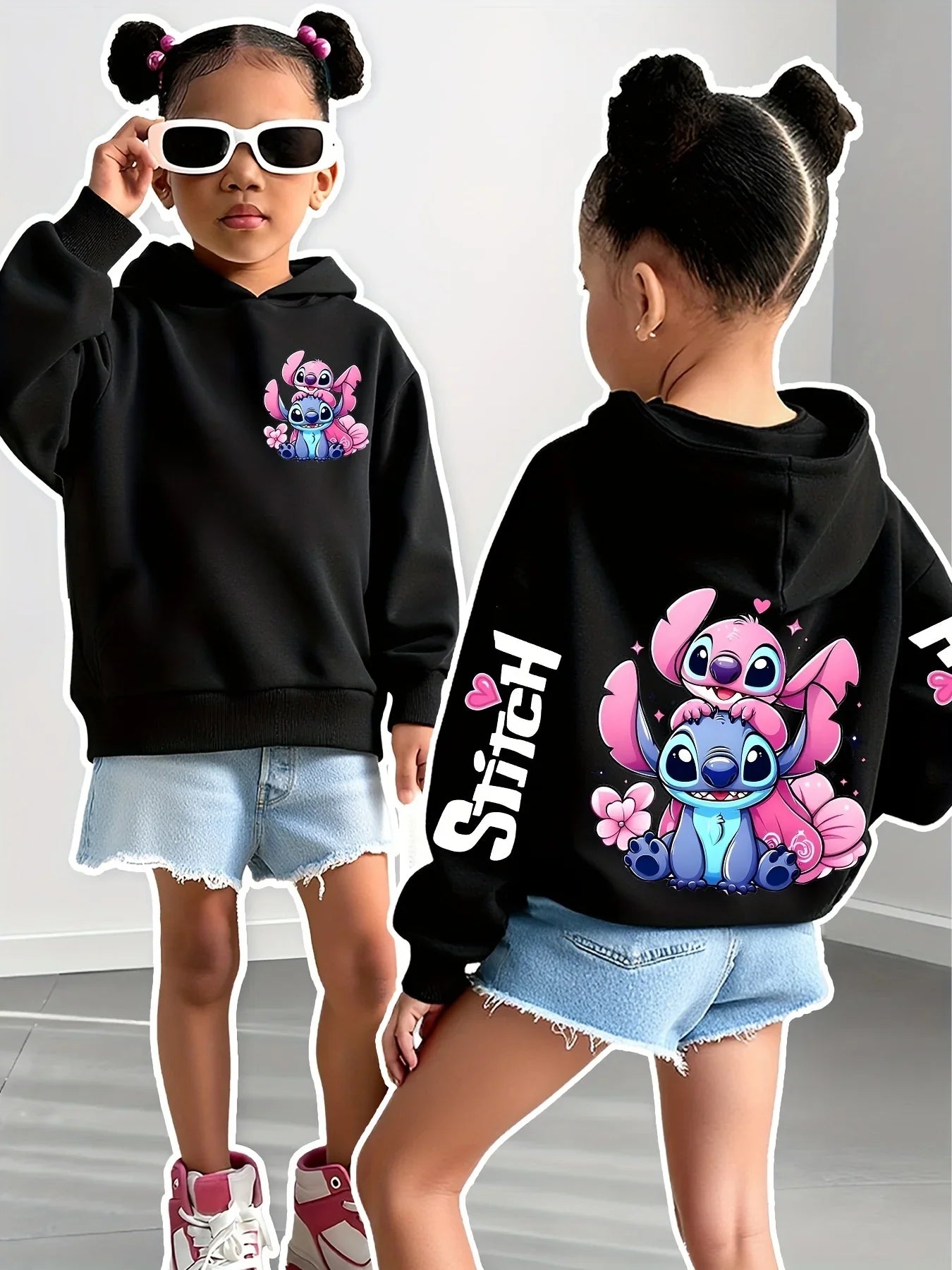 2025 Disney sweats à capuche mode point ange monstre poche sweat pull mignon sweats à capuche filles enfants sweat dessin animé hauts Y2k