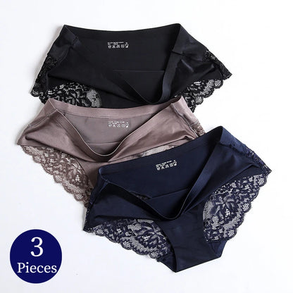TrowBridge 3 pièces/ensemble culottes pour femmes sous-vêtements en dentelle exquise Lingerie Sexy grande taille slips en Satin de soie douce caleçons doux et confortables