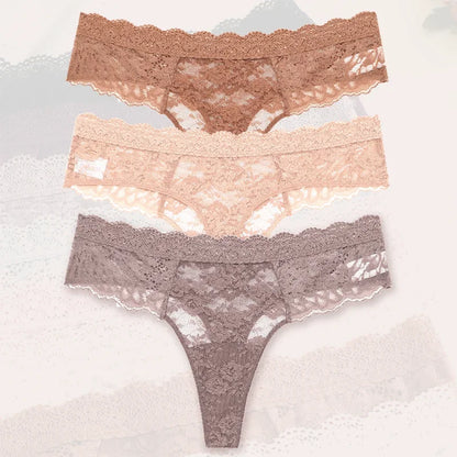Strings sexy en dentelle pour femmes, slips taille basse, sous-vêtements doux pour dames, caleçons floraux, culottes florales, lingerie féminine, 3 pièces