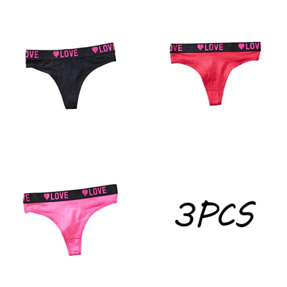3 pièces taille basse amour coeur culottes femmes sous-vêtements en coton Lingeries Sexy tongs chaudes doux couleur unie lettre ceinture G-String