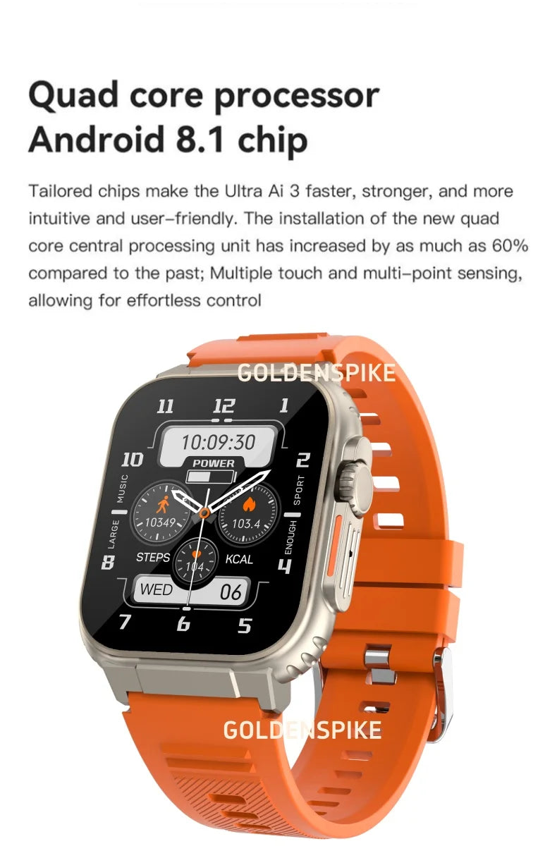 Microwear Ultra Ai3 Smartwatch 5G 180 °   Caméra rotative Google Play GPS WIFI 2.2 pouces Amoled HD affichage 4G appelant Smartwatch hommes