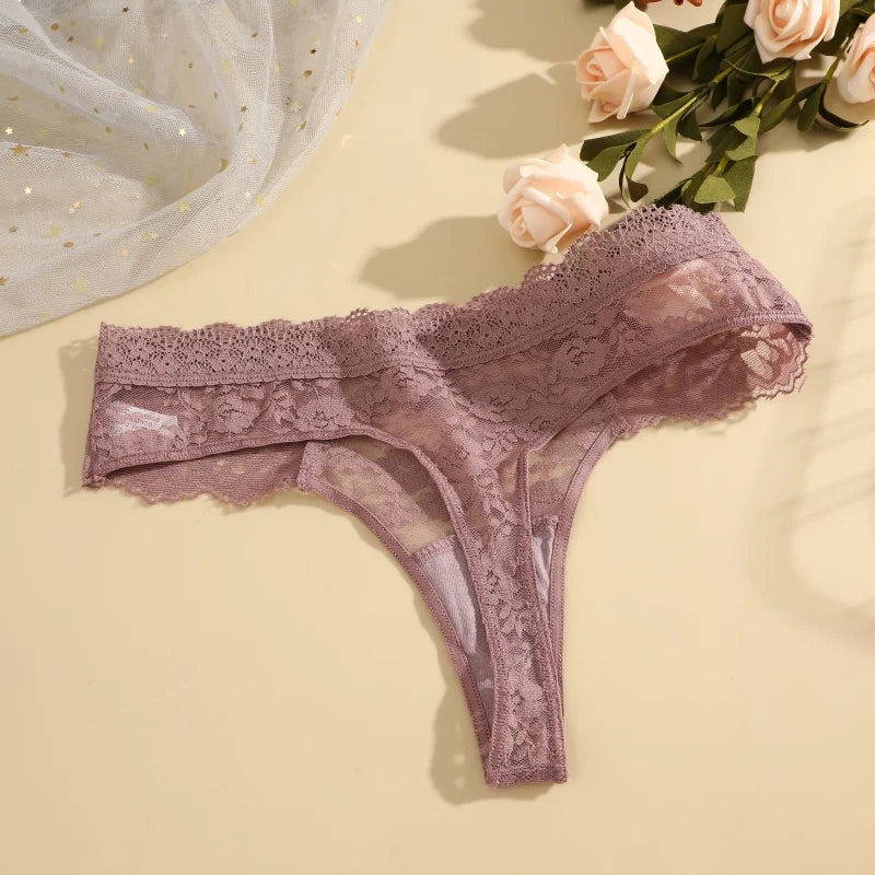 Strings sexy en dentelle pour femmes, slips taille basse, sous-vêtements doux pour dames, caleçons floraux, culottes florales, lingerie féminine, 3 pièces