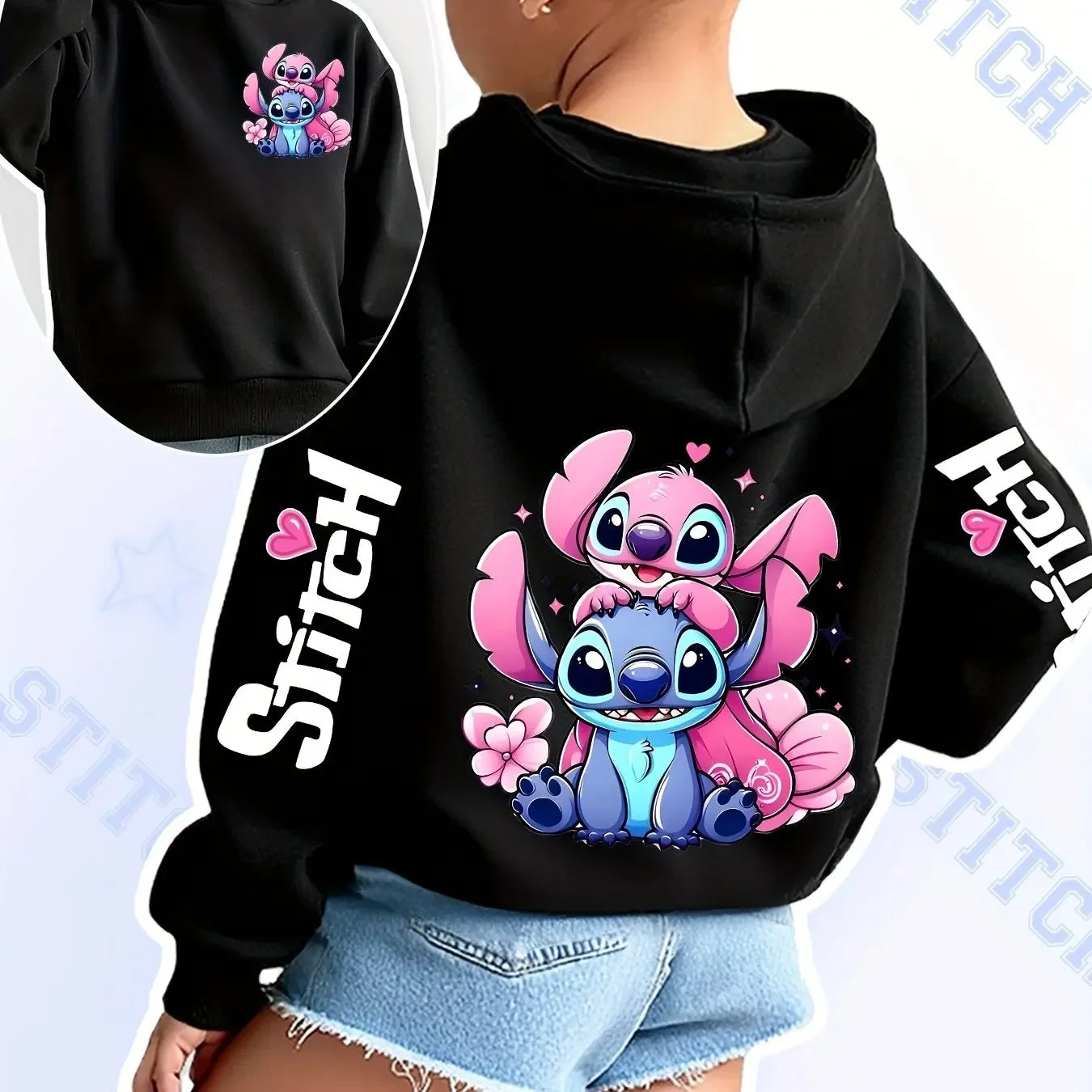 2025 Disney sweats à capuche mode point ange monstre poche sweat pull mignon sweats à capuche filles enfants sweat dessin animé hauts Y2k