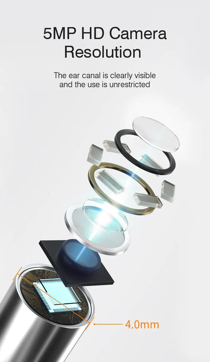 Endoscope d'oreille visuel sans fil avec caméra, outils de livres d'oreille, cuillère sûre, cure-oreille en silicone, dissolvant d'avertissement d'oreille, kanoscope Shoous, caméra 5MP
