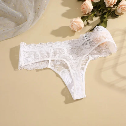 Strings sexy en dentelle pour femmes, slips taille basse, sous-vêtements doux pour dames, caleçons floraux, culottes florales, lingerie féminine, 3 pièces