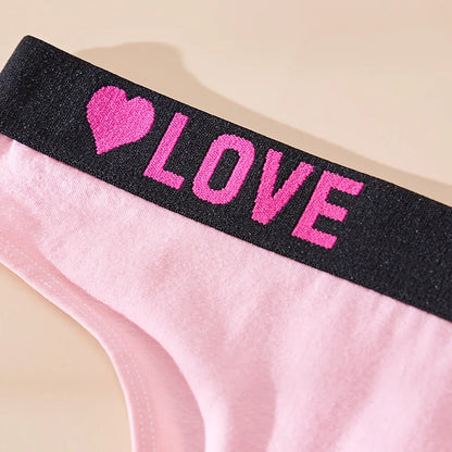 3 pièces taille basse amour coeur culottes femmes sous-vêtements en coton Lingeries Sexy tongs chaudes doux couleur unie lettre ceinture G-String